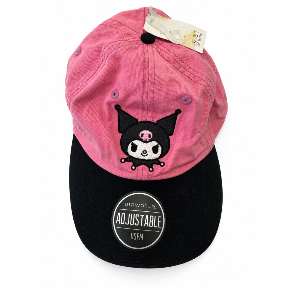 Sanrio Kuromi Pink Black Embroidered Baseball Cap Adjustable Bioworld Hat NWT